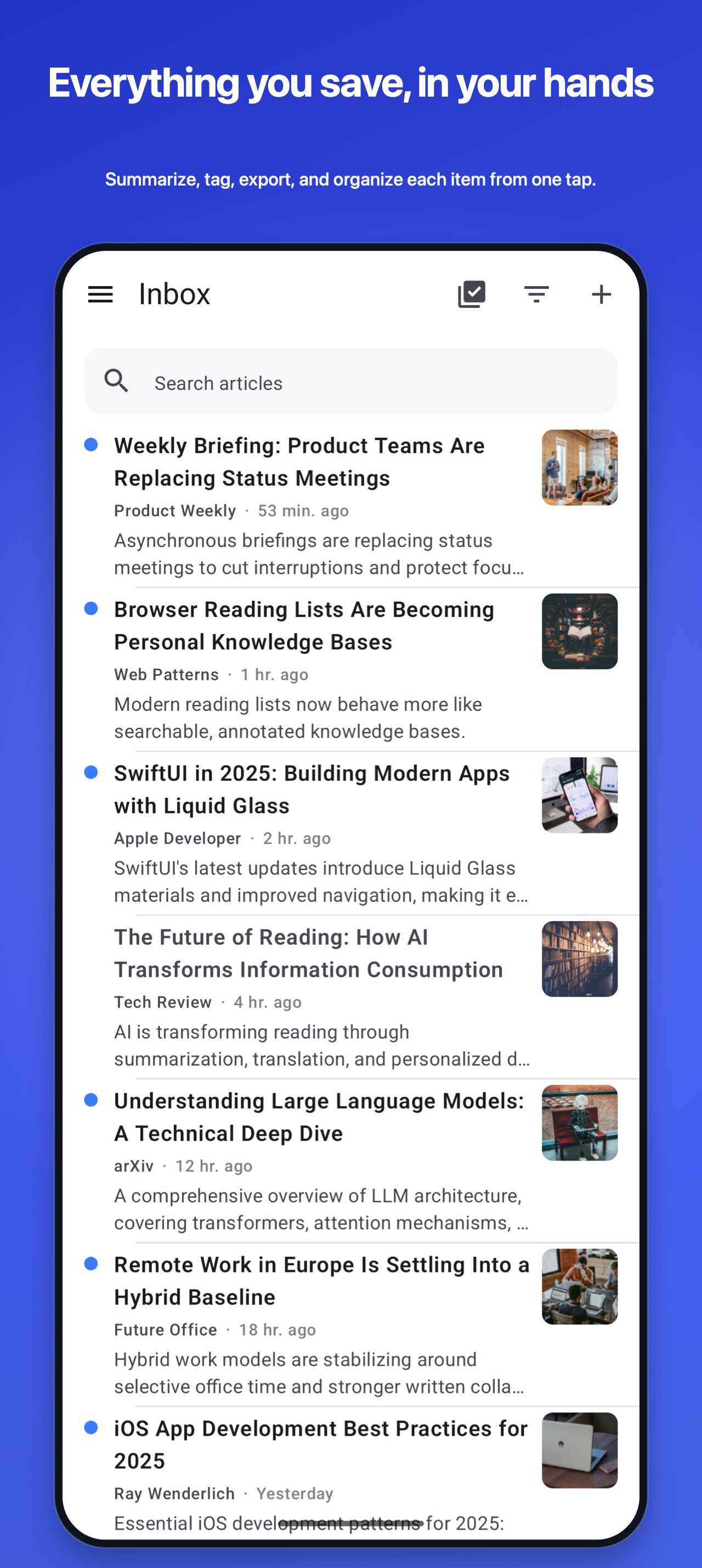 Actions menu on Android