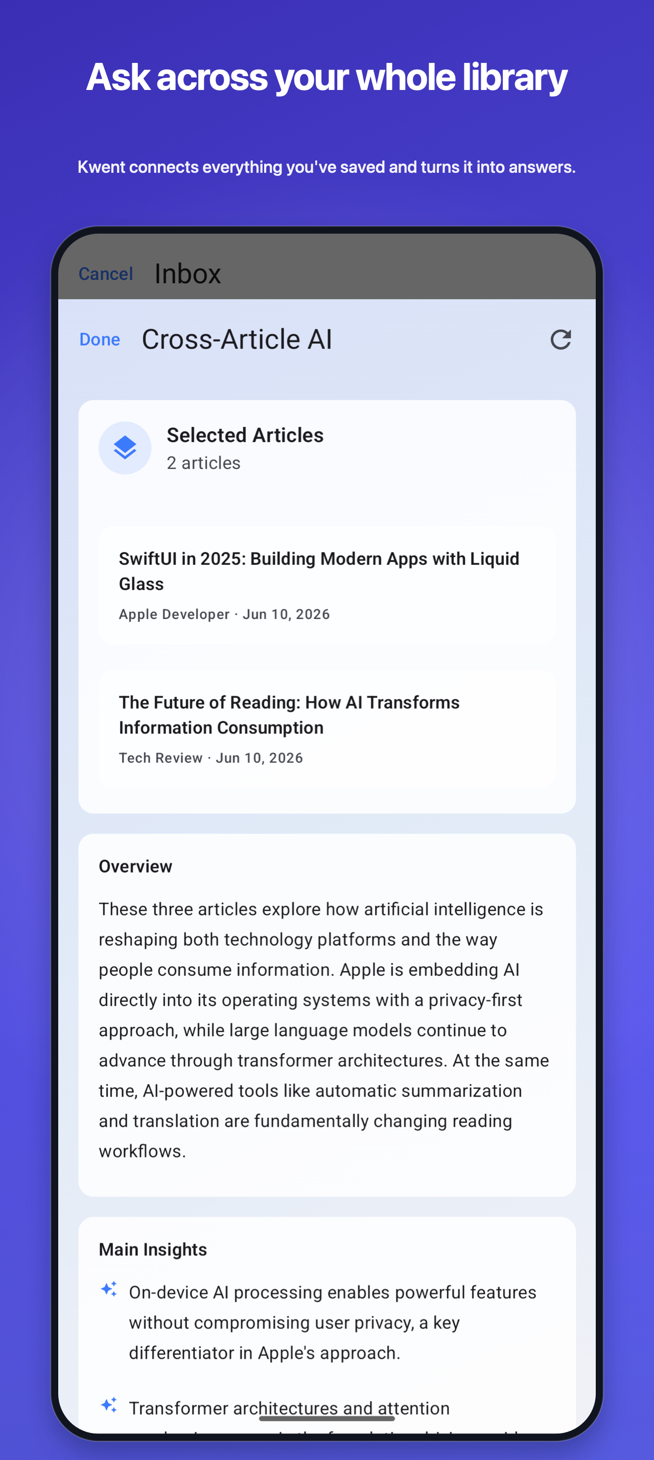 Cross-article AI on Android