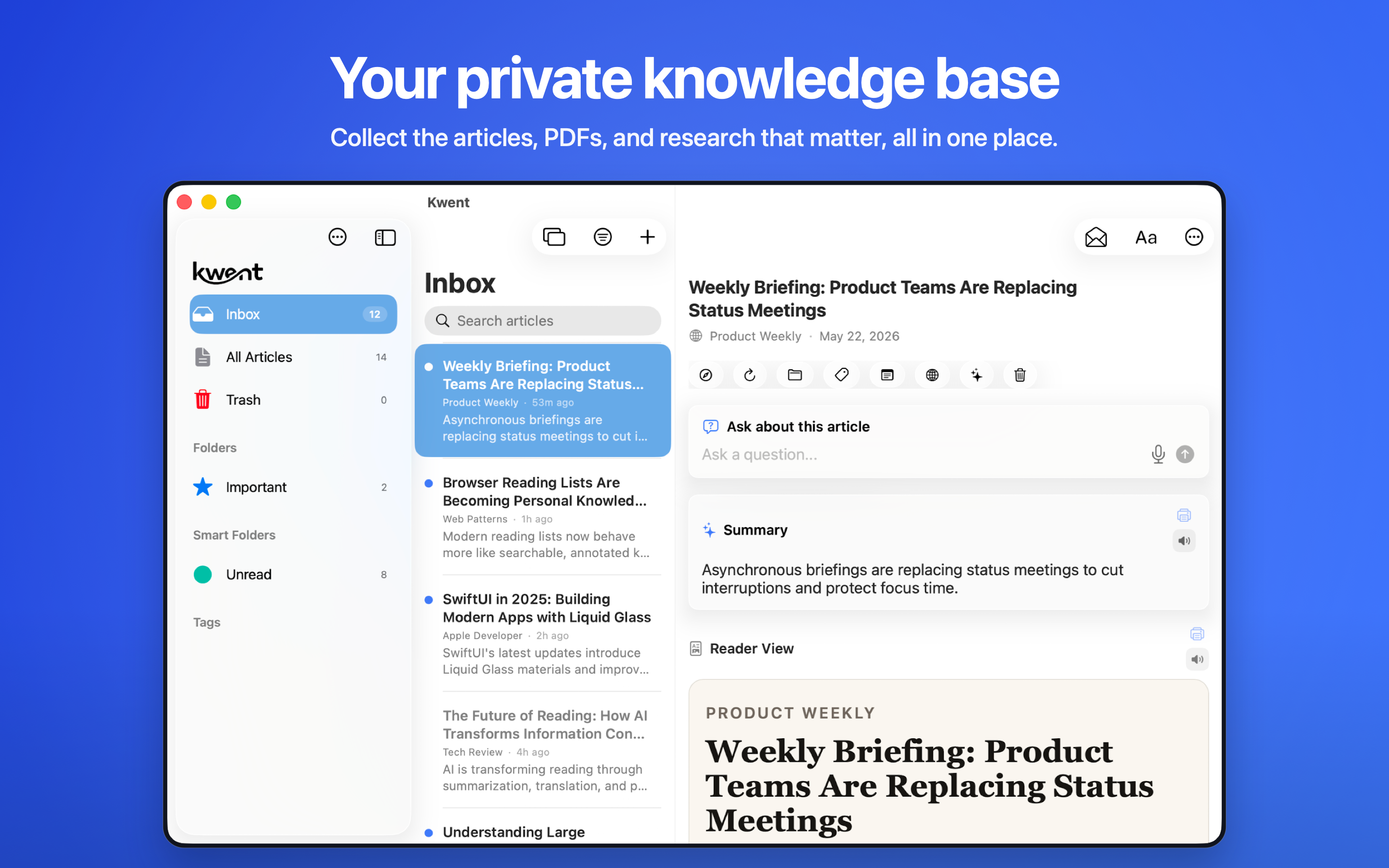 Kwent inbox on Mac