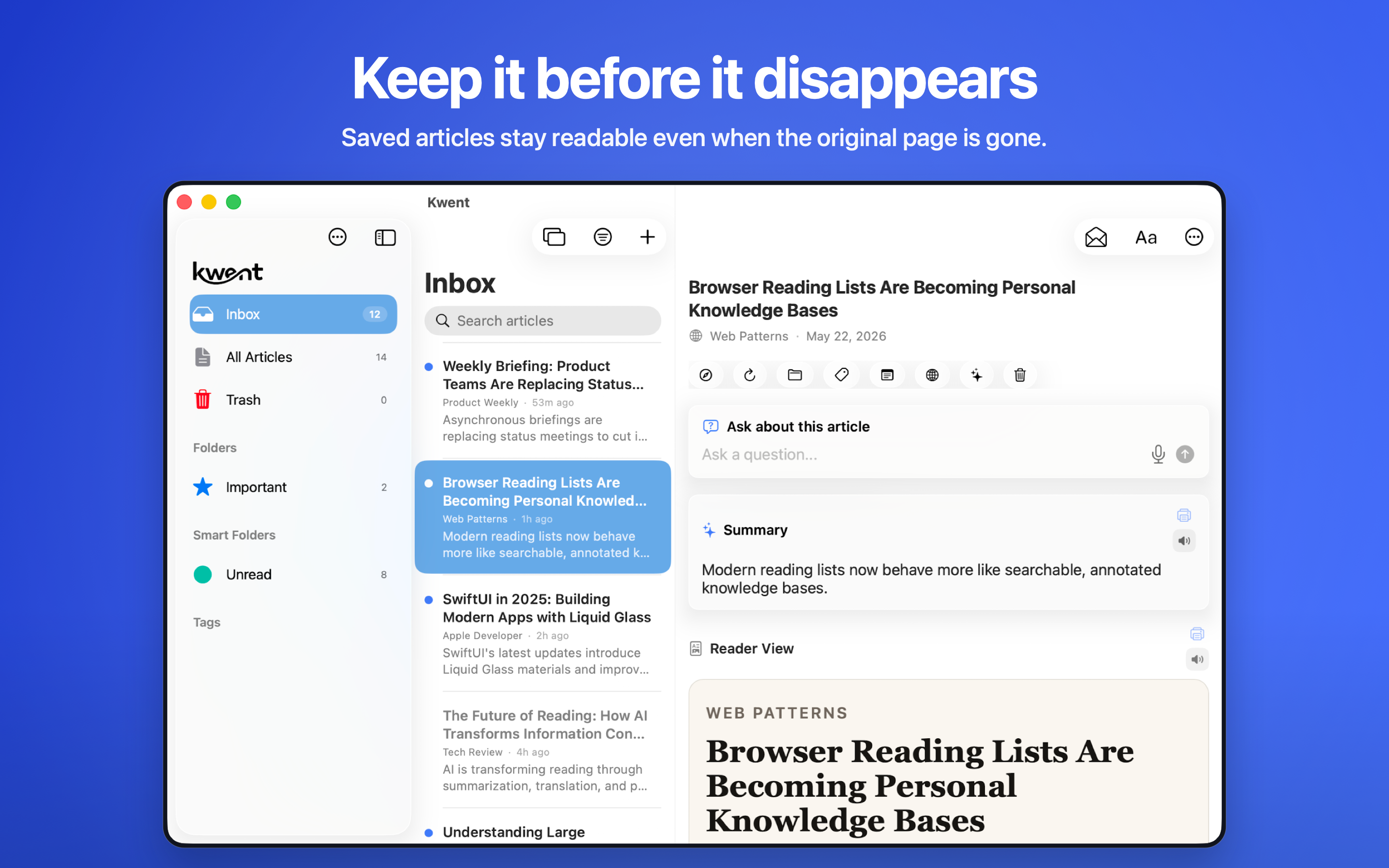 Article reader on Mac