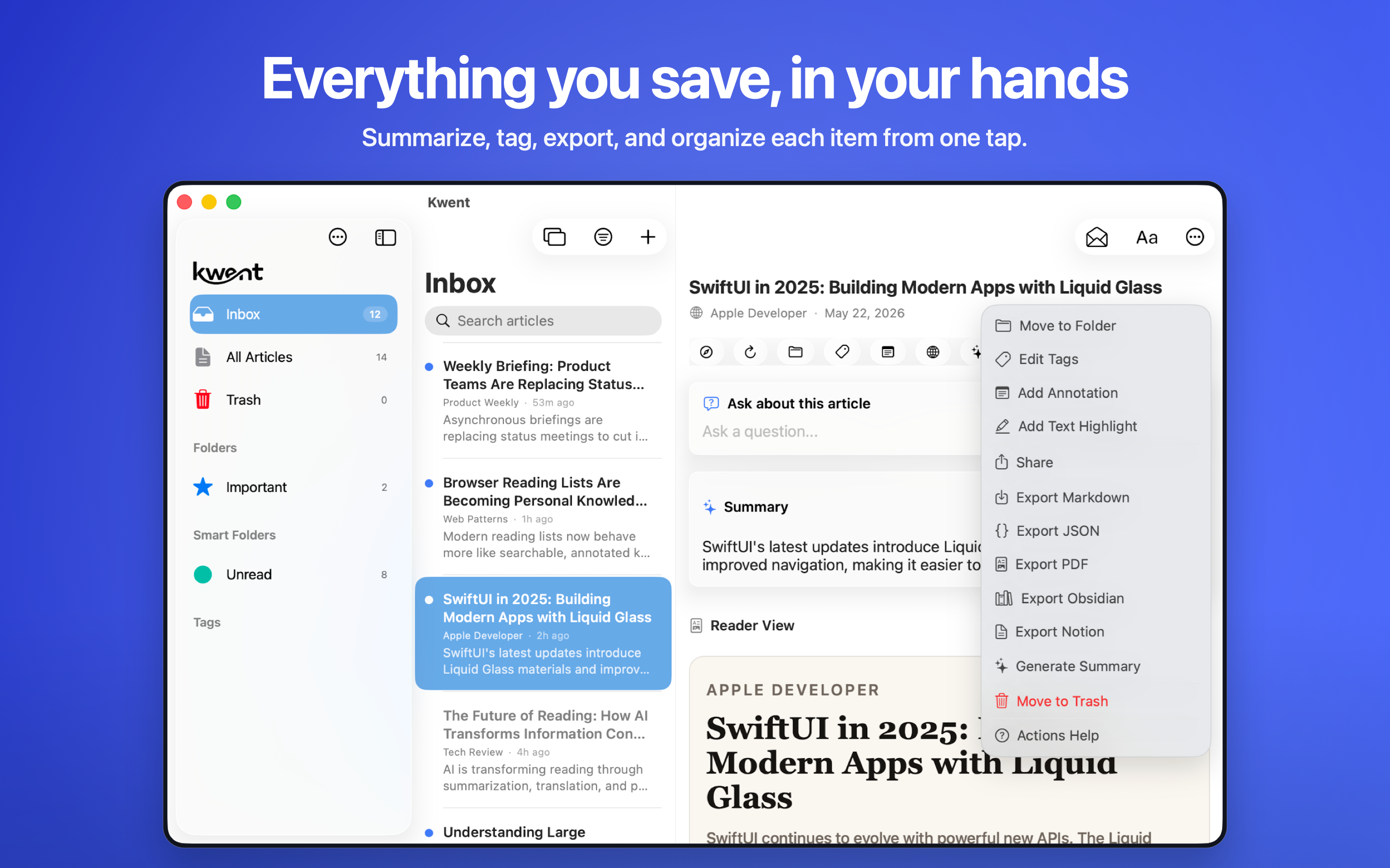 Actions menu on Mac
