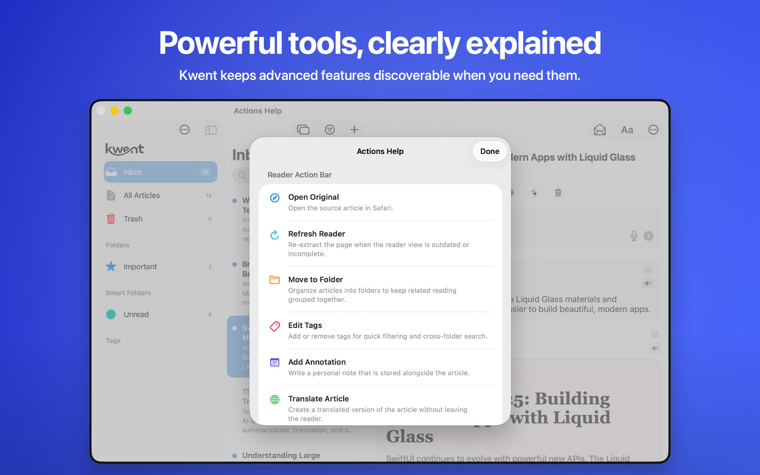 Actions help on Mac
