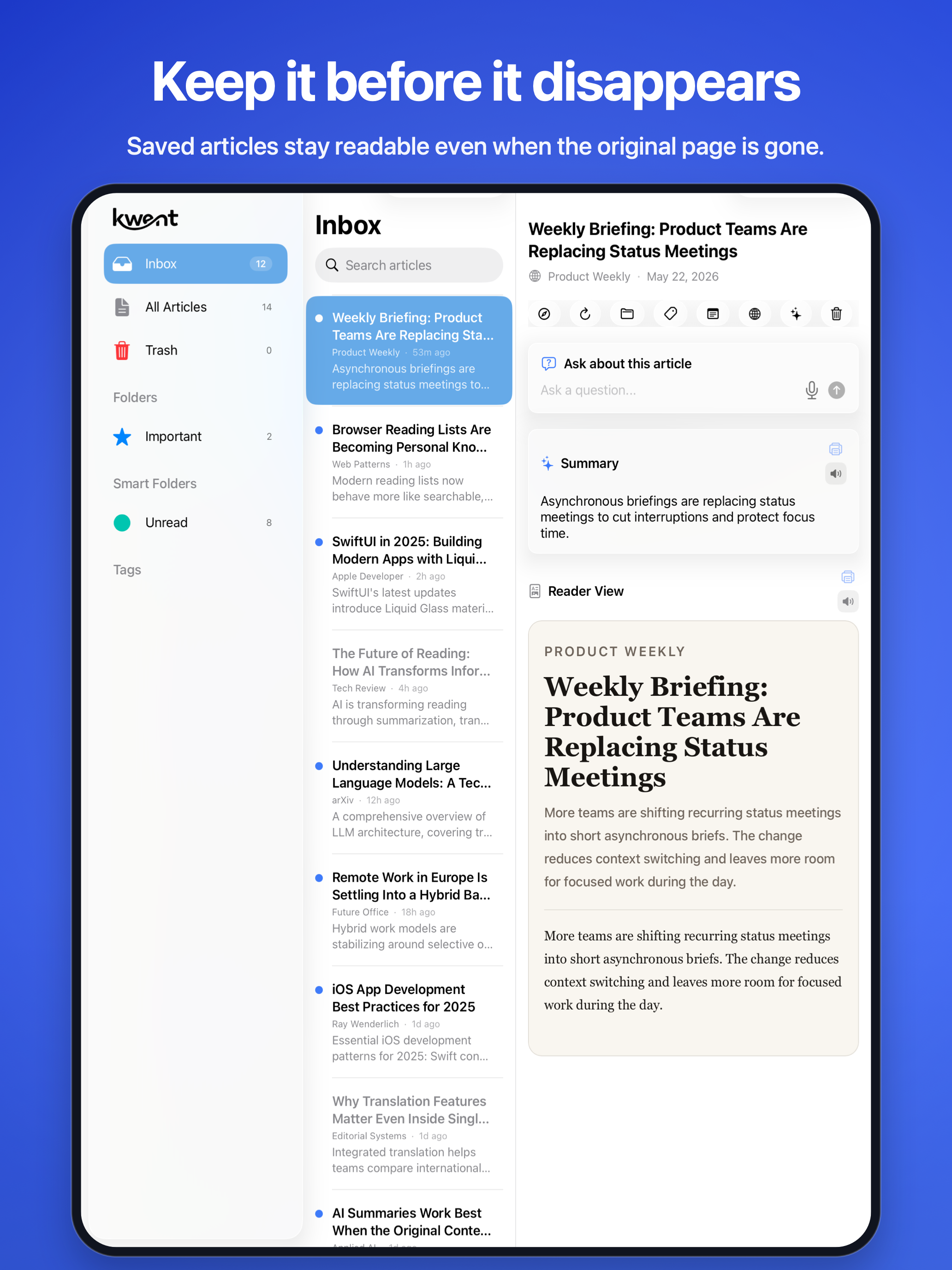 Article reader on iPad