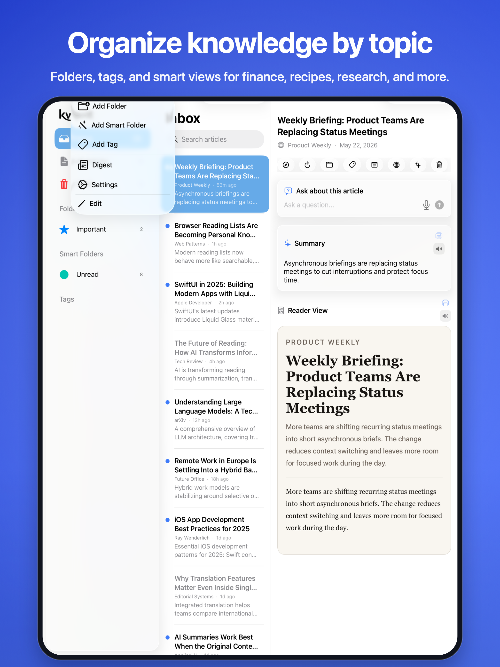 Sidebar menu on iPad
