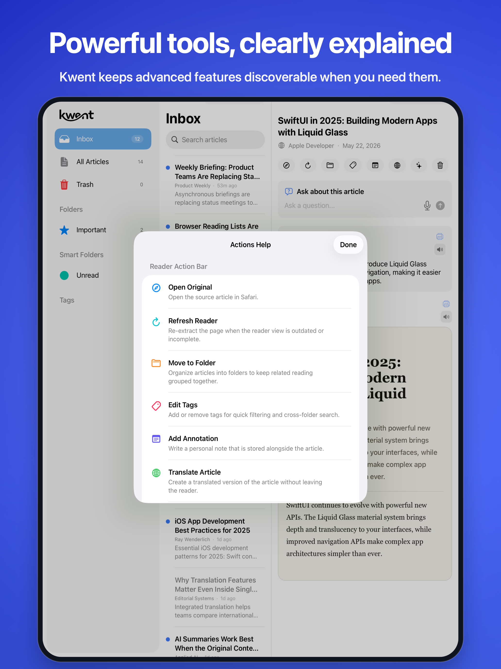Actions help on iPad