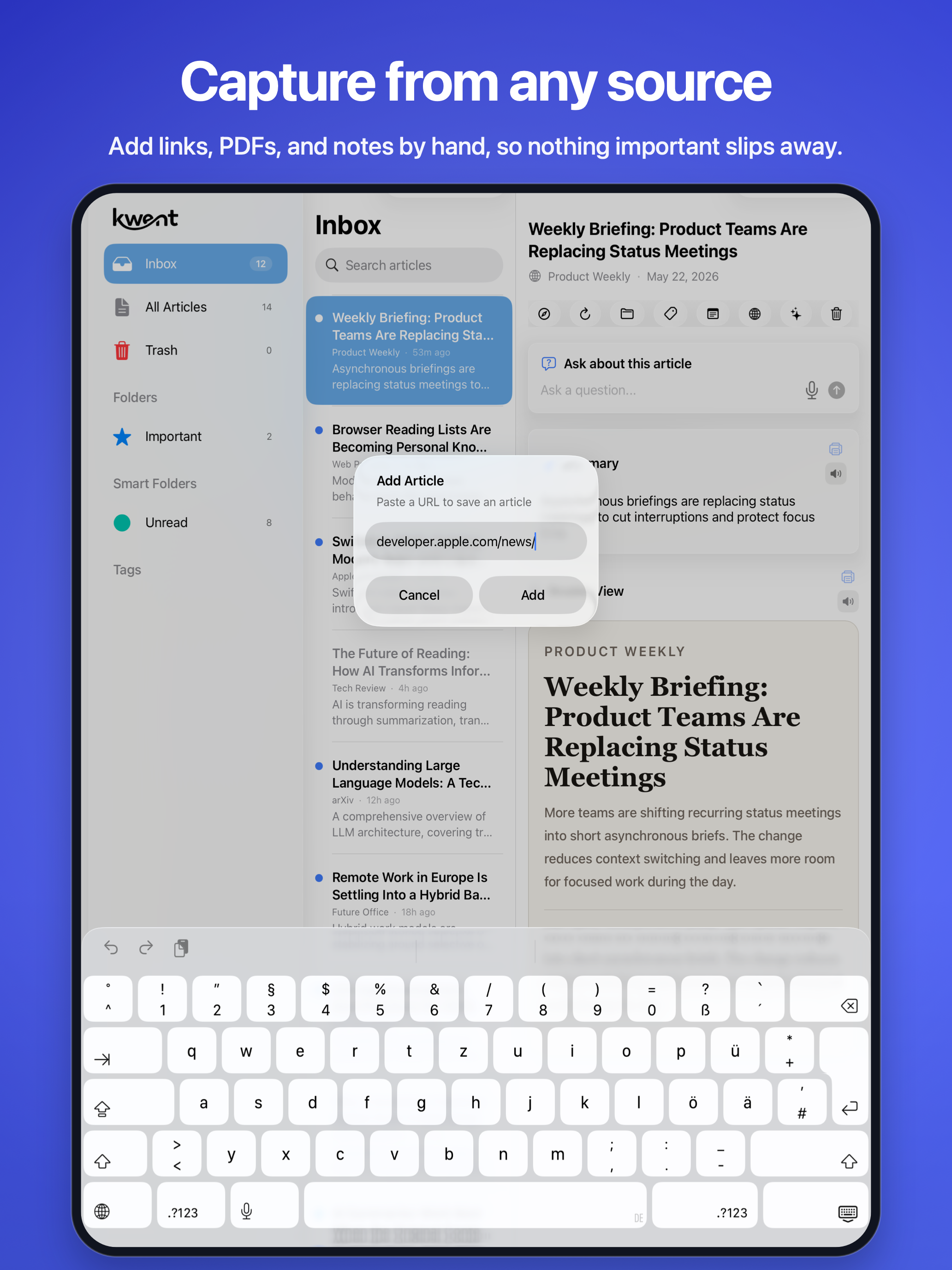 Add an article on iPad
