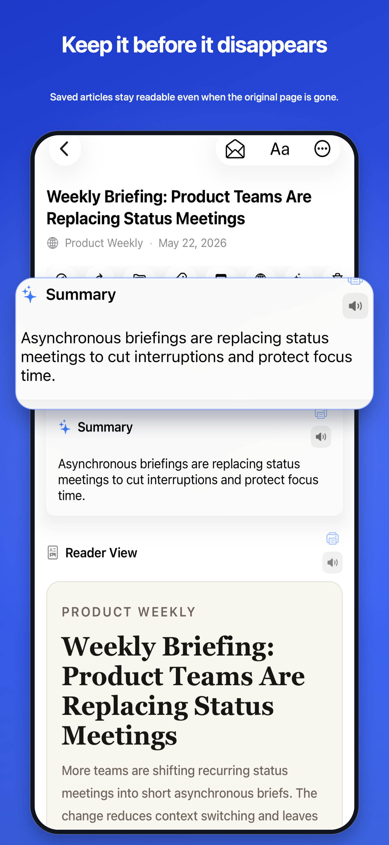 Article reader on iPhone