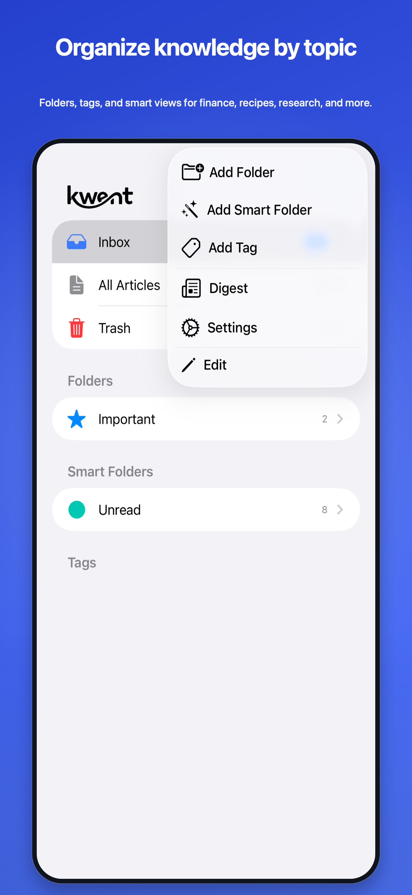 Sidebar menu on iPhone