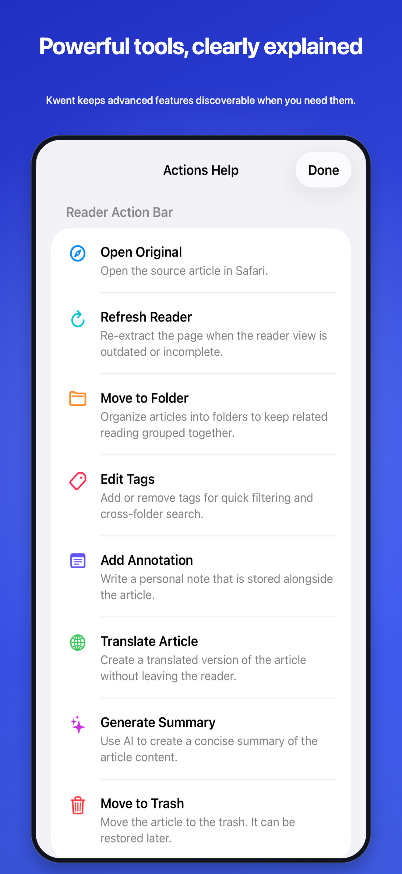 Actions help on iPhone