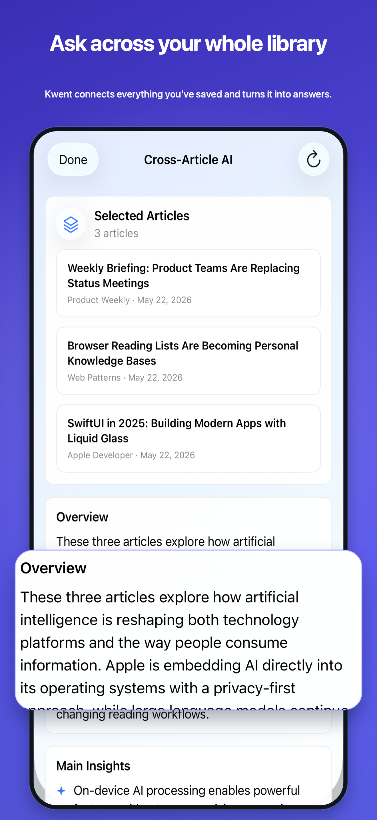 Cross-article AI on iPhone